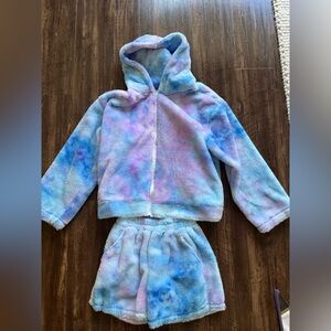 Tie-Dye Hooded Two-Piece Fleece Set M